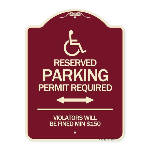 Connecticut Reserved Parking Permit Required Violators Fined Min $150 Alum, 24" x 18", BU-1824-24659